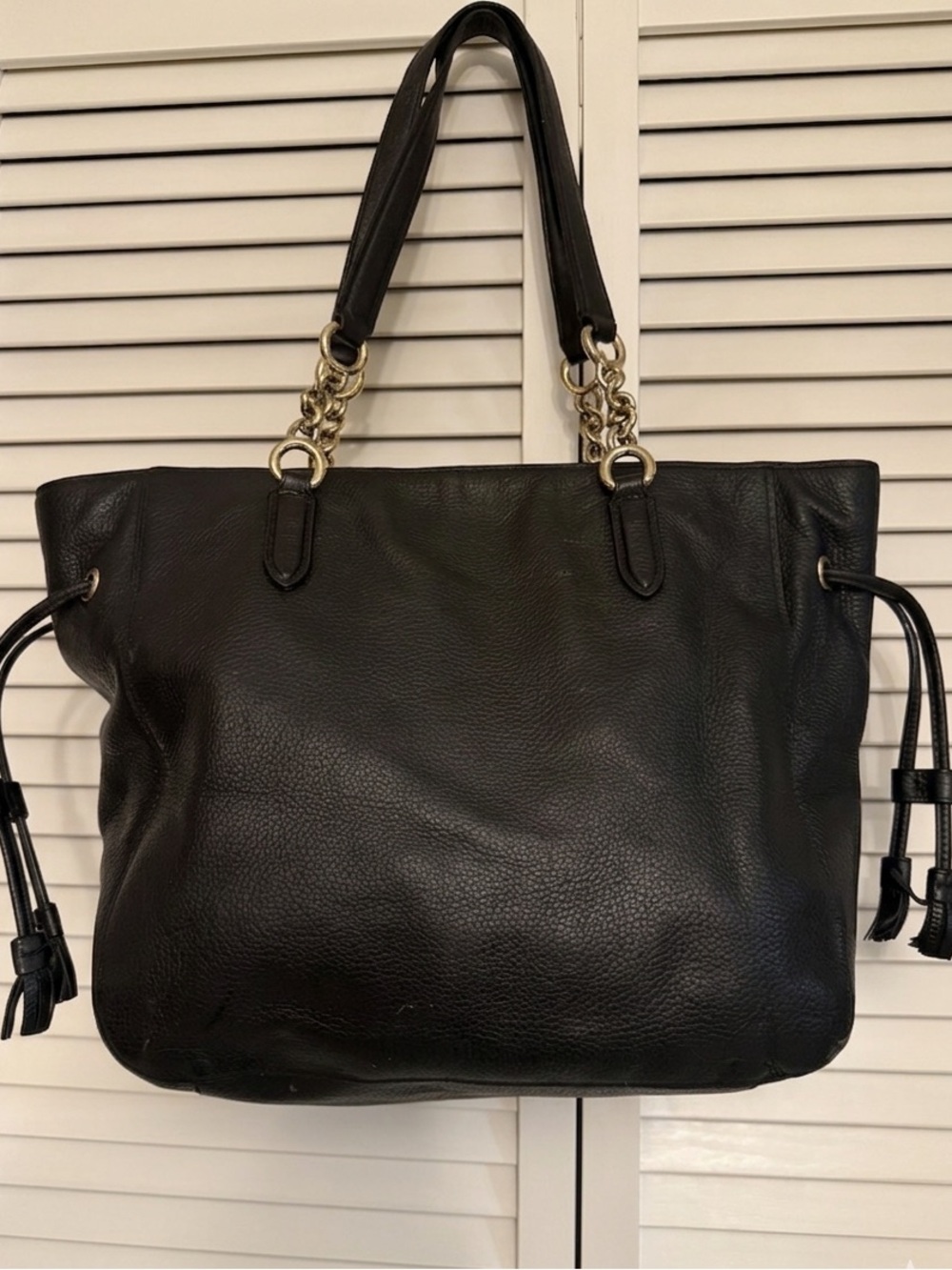 Coach Elle Black Pebbled Leather Tote with Gold Chain Straps - Picture 6 of 16